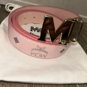 Women MCM pink belt size us M MCM Belt Pink Visetos M Logo Reversible 321411 - Korea | eBay main image 4